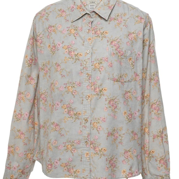 Vintage L.L.Bean Floral Corduroy Button Down Shirt Cottagecore Medium - Picture 2 of 6